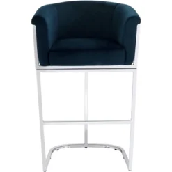 Studio 55D Chrome Bar Stool 31" High Modern Blue Velvet Cushion Upholstered With Backrest Footrest Kitchen Counter Height Island -Homcom Crosley Shop GUEST 21374bd5 bc68 4787 9075 a295dd085f6e