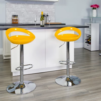 Emma And Oliver 2 Pack Contemporary Plastic Adjustable Height Barstool With Rounded Cutout Back And Chrome Base 3 Emma And Oliver 2 Pack Contemporary Plastic Adjustable Height Barstool With Rounded Cutout Back And Chrome Base