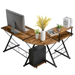 Tangkula L-Shaped Corner Desk Computer Gaming Table With Monitor Stand &Host Tray Black/Antique/Walnut -Homcom Crosley Shop GUEST 22a96b7c 843c 4c0e 9aca ccc867d6f173