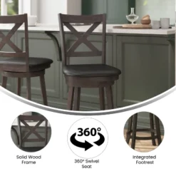 Merrick Lane 24" Classic Wooden Crossback Swivel Counter Height Pub Stool With Upholstered Padded Seat And Integrated Footrest -Homcom Crosley Shop GUEST 2317ea32 282f 4deb bb09 b347fe8c4d38