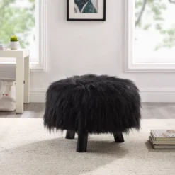 Faux Fur Foot Stool - Linon -Homcom Crosley Shop GUEST 23c16765 6b7f 4bd0 9482 d5d39c6c71f6