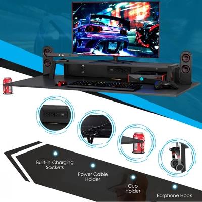 Costway Gaming Desk&Massage Gaming Chair Set W/ Footrest Monitor Shelf Power Strip Pink 11 Costway Gaming Desk&Massage Gaming Chair Set W/ Footrest Monitor Shelf Power Strip Pink - Image 9