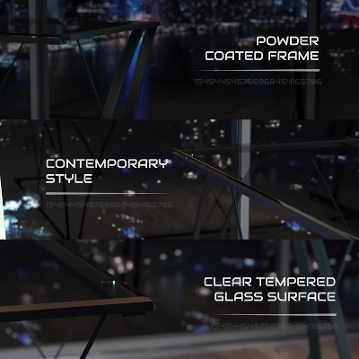 BlackArc Gaming Desk With Clear Glass Top And Black Powder Coated Metal Frame - L-Shaped 79" Diagonal Width - 8mm Tempered Glass 4 BlackArc Gaming Desk With Clear Glass Top And Black Powder Coated Metal Frame - L-Shaped 79" Diagonal Width - 8mm Tempered Glass - Image 2