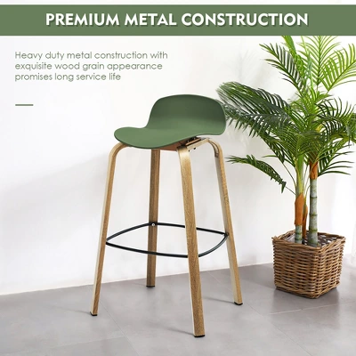 Costway Set Of 2 Counter Height Bar Stools W/Footrest&Solid Metal Legs YellowGreen 6 Costway Set Of 2 Counter Height Bar Stools W/Footrest&Solid Metal Legs YellowGreen - Image 4