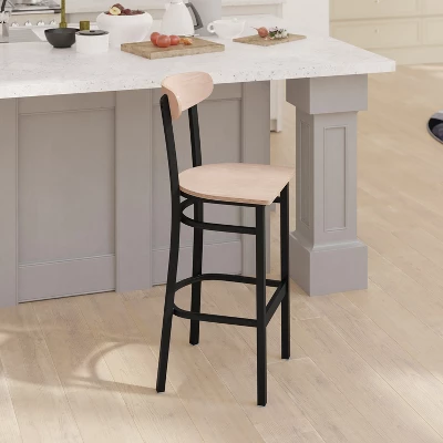 Emma And Oliver Industrial Barstool With Rolled Steel Frame And Solid Wood Seat - 500 Lbs. Static Weight Capacity 5 Emma And Oliver Industrial Barstool With Rolled Steel Frame And Solid Wood Seat - 500 Lbs. Static Weight Capacity - Image 3