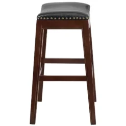 Merrick Lane 30'' Backless Saddle Style Barstool Traditional Cappuccino Finish Wood Barstool In Black Faux Leather With Nail Accent Trim -Homcom Crosley Shop GUEST 2576206c 03cf 42a8 9a05 3831a0bb5eac