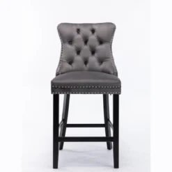 Set Of 2 Velvet Upholstered Barstools With Button Tufted Decoration, Chrome Nailhead Trim And Wooden Legs-ModernLuxe -Homcom Crosley Shop GUEST 269c7f87 bf6c 4140 9261 6591021ddd89