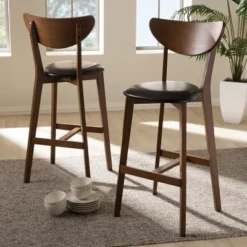 Set Of 2 Eline Mid-Century Modern Walnut Finished Wood Faux Leather Upholstered Barstools Black - Baxton Studio -Homcom Crosley Shop GUEST 273c4be3 93d6 44f0 989f cf3d236fd718