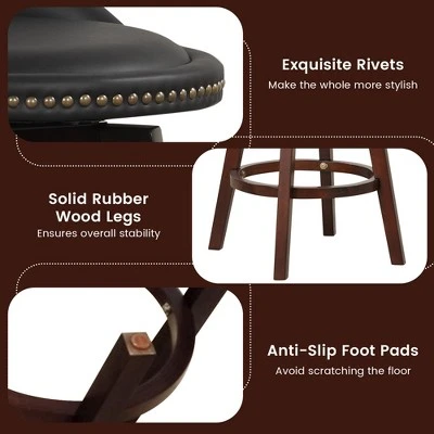 Costway Set Of 2 Upholstered Swivel Barstools 29'' Wooden Dining Chairs With Low Back Black 9 Costway Set Of 2 Upholstered Swivel Barstools 29'' Wooden Dining Chairs With Low Back Black - Image 7