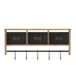 Merrick Lane Wall Mount 24 Inch Solid Pine Wood Storage Rack With Upper Shelf, 5 Hooks, And Wire Baskets For Living Room, Kitchen, Or Entryway -Homcom Crosley Shop GUEST 29026f45 b625 4c3e 8bc1 5eea2eddb1ea