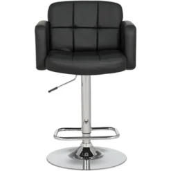 Studio 55D Chrome Swivel Bar Stool 32 3/4" High Modern Black Faux Leather Cushion Adjustable For Kitchen Counter Height Island -Homcom Crosley Shop GUEST 2997c8af 08df 42dc a73f 29796eda33cc