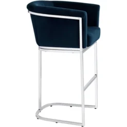 Studio 55D Chrome Bar Stool 31" High Modern Blue Velvet Cushion Upholstered With Backrest Footrest Kitchen Counter Height Island -Homcom Crosley Shop GUEST 29d011cc bbee 4319 b57e 2bfb18f1f8d4