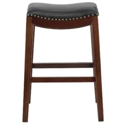 Merrick Lane 30'' Backless Saddle Style Barstool Traditional Cappuccino Finish Wood Barstool In Black Faux Leather With Nail Accent Trim -Homcom Crosley Shop GUEST 29fef9aa 2a60 4f09 aedc b67a1dba8e19