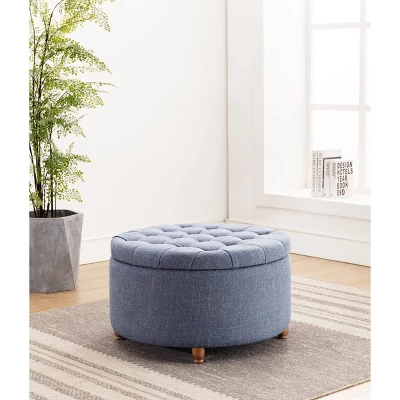 Large Round Tufted Storage Ottoman With Lift Off Lid - WOVENBYRD 6 Large Round Tufted Storage Ottoman With Lift Off Lid - WOVENBYRD - Image 4