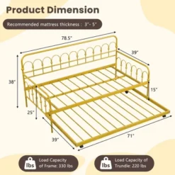 Costway Twin Size Metal Daybed With Trundle Space-Saving Sofa Bed Lockable Wheels Gold -Homcom Crosley Shop GUEST 2be6a48c 302e 4449 b278 65d60bd17fbc