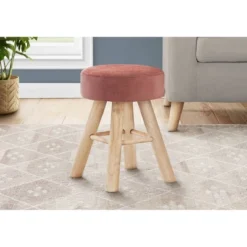 17" Round Velvet Upholstered Ottoman With Wood Legs - EveryRoom