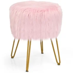 Costway Faux Fur Vanity Chair Makeup Stool Furry Padded Seat Round Ottoman Pink/White -Homcom Crosley Shop GUEST 2d2b2f7a 8923 4792 9dcb 8849e8131cd2