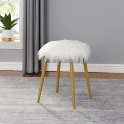 Madison Faux Fur Ottoman/Foot Rest White/Gold - Carolina Chair & Table -Homcom Crosley Shop GUEST 2d5f1319 d1ae 4d91 8299 c127a1762252