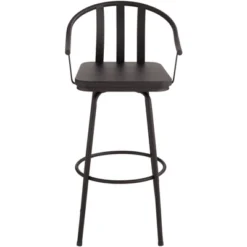 Elm Lane Black Bar Stool 25 3/8" High Modern Industrial Wood Seat Curved Arm With Footrest Backrest Kitchen Counter Height Island -Homcom Crosley Shop GUEST 2d726acb 547b 413a 9c26 405876b5ac22