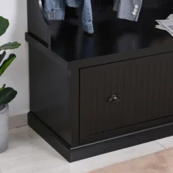HOMCOM Hall Tree For Entryway, Coat Rack Shoe Bench With Bottom Storage, 4 Metal Double Hooks And 2 Shelves For Hallway, Living Room, Black 10 HOMCOM Hall Tree For Entryway, Coat Rack Shoe Bench With Bottom Storage, 4 Metal Double Hooks And 2 Shelves For Hallway, Living Room, Black -Homcom Crosley Shop GUEST 2e6576c5 d866 4c16 967c 8907040f88c2