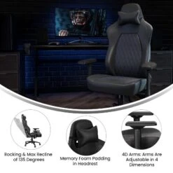 BlackArc High Back Adjustable Gaming Chair With 4D Armrests, Head Pillow And Adjustable Lumbar Support -Homcom Crosley Shop GUEST 2ee20d14 eb21 45cd bd24 2a79309673cd