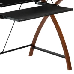 BlackArc L-Shaped Gaming Desk With Black Tempered Glass Surface And Crisscross Cherry Finished Legs - Sliding Keyboard Tray -Homcom Crosley Shop GUEST 3054c4a8 04cf 42a1 ad1c 1e7cd4df263d