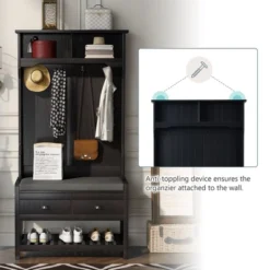 33.5" 3-in-1 Design Hall Tree With 4 Hooks, Coat Hanger And Entryway Storage Bench - ModernLuxe -Homcom Crosley Shop GUEST 313b24cf 076a 4ab4 bd7b 58dac8b8a19d
