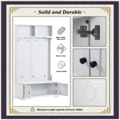 3-in-1 Design Hall Tree Entryway Bench With Shelves Cabinet And Four Hooks-ModernLuxe -Homcom Crosley Shop GUEST 32a45284 86ba 4014 9dfe 42a3fa5bc649