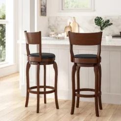 Merrick Lane 30" Classic Wooden Open Back Swivel Bar Height Pub Stool With Upholstered Padded Seat And Integrated Footrest -Homcom Crosley Shop GUEST 3582c15e 1afc 4615 be43 9c04a46b9adc