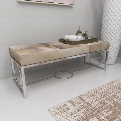 Contemporary Decorative Stainless Steel Cowhide Bench Silver - Olivia & May 10 Contemporary Decorative Stainless Steel Cowhide Bench Silver - Olivia & May - Image 8
