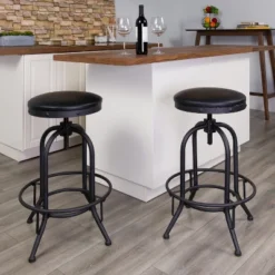 Flash Furniture Rachel 2 Pack 30'' Barstool With Swivel Lift Black LeatherSoft Seat
