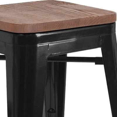 Emma And Oliver 24"H Backless Black Metal Counter Height Stool With Wood Seat 10 Emma And Oliver 24"H Backless Black Metal Counter Height Stool With Wood Seat - Image 8