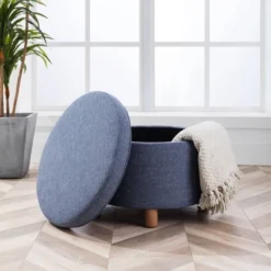 Large Round Storage Ottoman With Lift Off Lid - WOVENBYRD -Homcom Crosley Shop GUEST 38754ce1 94ce 4658 a8cb 13d5cadc0fe1