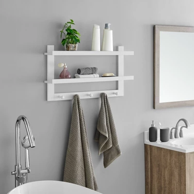 29" X 16" 2 Tier Coat Rack And Wall Shelf White - Danya B. 5 29" X 16" 2 Tier Coat Rack And Wall Shelf White - Danya B. - Image 3
