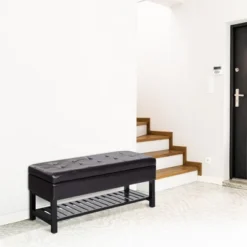 HomCom 44" Tufted Faux Leather Ottoman Storage Bench With Shoe Rack -Homcom Crosley Shop GUEST 3bc3c997 d13c 4dbd b621 67775cd82eb0