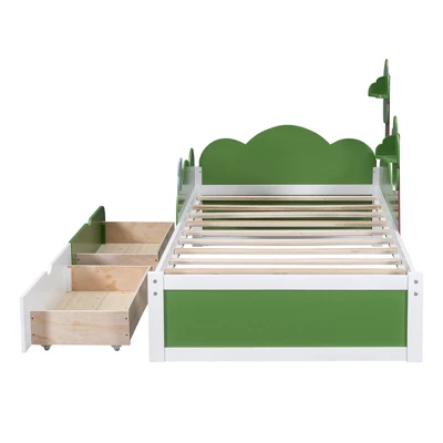 Twin Size Bed With Grass Hill And Trees Decor, White+Green - ModernLuxe 8 Twin Size Bed With Grass Hill And Trees Decor, White+Green - ModernLuxe - Image 6