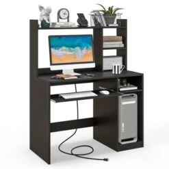 Tangkula Computer Desk W/ Charging Station 43.5” Gaming Table Workstation W/ Keyboard Tray CPU Stand & Storage Shelves White/Black -Homcom Crosley Shop GUEST 3c5ed4a7 ab8e 4500 b735 bf5539956a52