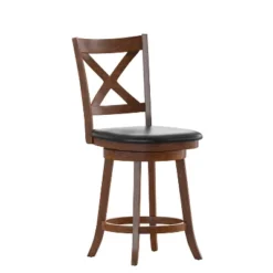 Merrick Lane 24" Classic Wooden Crossback Swivel Counter Height Pub Stool With Upholstered Padded Seat And Integrated Footrest -Homcom Crosley Shop GUEST 3d36613e f21f 4699 96f8 20d43db930bf