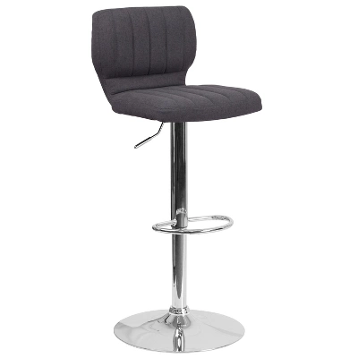 Merrick Lane Set Of Two Swivel Bar Stools In Charcoal Fabric With Vertical Stitched Back And Adjustable Chrome Base With Footrest 8 Merrick Lane Set Of Two Swivel Bar Stools In Charcoal Fabric With Vertical Stitched Back And Adjustable Chrome Base With Footrest - Image 6