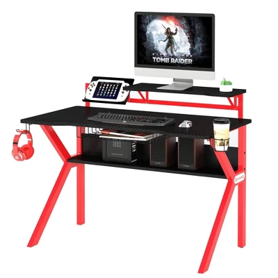 PVC Coated Ergonomic Metal Frame Gaming Desk Black/Red - The Urban Port 5 PVC Coated Ergonomic Metal Frame Gaming Desk Black/Red - The Urban Port - Image 3