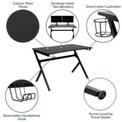 Flash Furniture Gaming Desk 45.25" X 29" Computer Table Gamer Workstation With Headphone Holder And 2 Cable Management Holes -Homcom Crosley Shop GUEST 42a74715 501c 419f 9acb f6cad830cce5