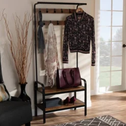 Aislin Distressed Wood And Metal Finished Entryway Hall Tree Brown/Black - Baxton Studio -Homcom Crosley Shop GUEST 42e114a1 ef74 46c3 a62f 89db9e3c3d8b