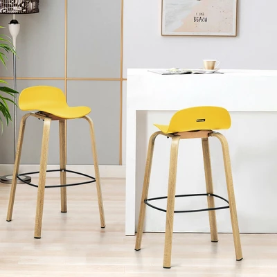 Costway Modern Set Of 4 Barstools 30inch Pub Chairs W/Low Back & Metal Legs Yellow 4 Costway Modern Set Of 4 Barstools 30inch Pub Chairs W/Low Back & Metal Legs Yellow - Image 2