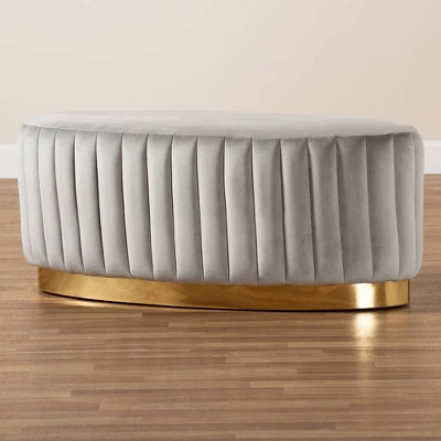 Kirana Velvet Fabric Upholstered And PU Leather Ottoman Gold - Baxton Studio 7 Kirana Velvet Fabric Upholstered And PU Leather Ottoman Gold - Baxton Studio - Image 5