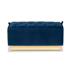 Powell Velvet Fabric Upholstered And PU Leather Ottoman Gold/Blue - Baxton Studio -Homcom Crosley Shop GUEST 443cc680 1cd5 406b b1b3 a2523c3a5a5f