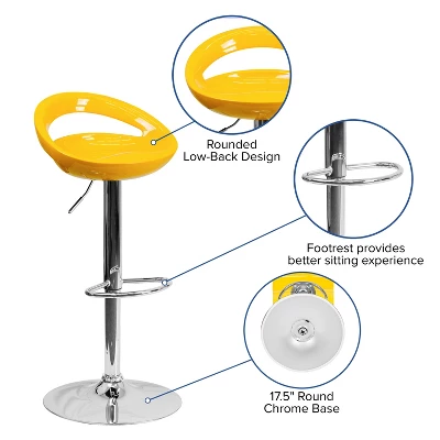 Emma And Oliver Yellow Plastic Adjustable Height Barstool With Chrome Base 4 Emma And Oliver Yellow Plastic Adjustable Height Barstool With Chrome Base - Image 2