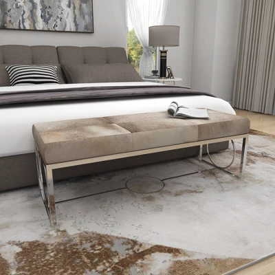 Contemporary Decorative Stainless Steel Cowhide Bench Silver - Olivia & May 9 Contemporary Decorative Stainless Steel Cowhide Bench Silver - Olivia & May - Image 7