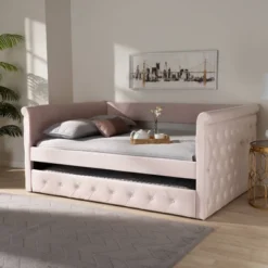 Full Amaya Velvet Daybed With Trundle Pink - Baxton Studio -Homcom Crosley Shop GUEST 45f2b072 7398 49b5 af4b 85a6b00c13fd