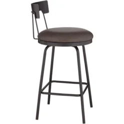 Elm Lane Metal Swivel Bar Stool Matte Black 26" High Rustic Brown Leather Cushion With Low Backrest Footrest For Kitchen Counter Home -Homcom Crosley Shop GUEST 470f9d11 3975 4ca6 a5db 17280555af07