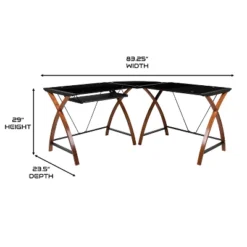 BlackArc L-Shaped Gaming Desk With Black Tempered Glass Surface And Crisscross Cherry Finished Legs - Sliding Keyboard Tray -Homcom Crosley Shop GUEST 48b44cf6 92b2 4427 ba8d 52bde3c28aa9